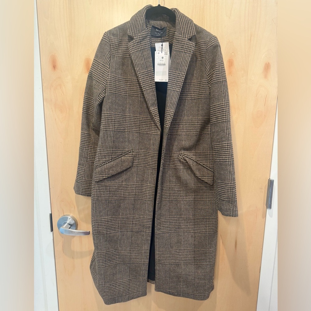 Bershka Checkered Tan Trench Coat